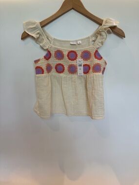 Gap kids size 10 Cream Crochet Yoke Ruffle Strap Tank